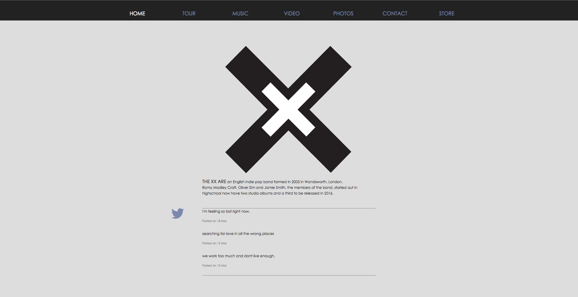 A website for the band The XX